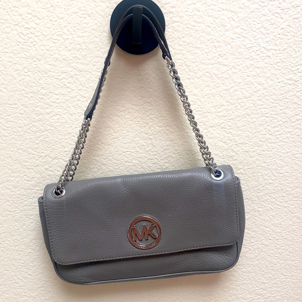 Michael Kors gray leather shoulder purse